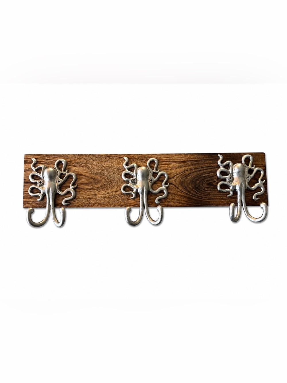 Octopus Wall Hook Rack in Silver on Wood - Home Accents - Picture 2 of 3